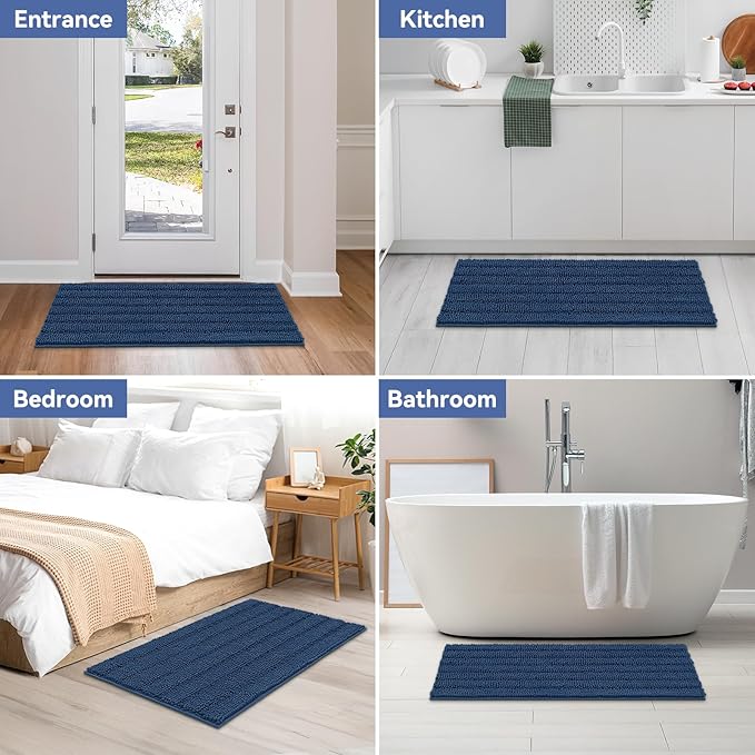 Bcoimo 44"×24" Chenille Bath Mat – Non-Slip with Backing Bath Rug Ultra-Absorbent and Machine Washable Bathroom Mat Quick-Dry Design. Ideal for Bathroom and Tub Areas