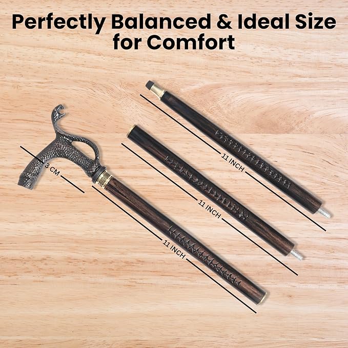 All Black Snake Handle Spiral Wooden Walking Cane