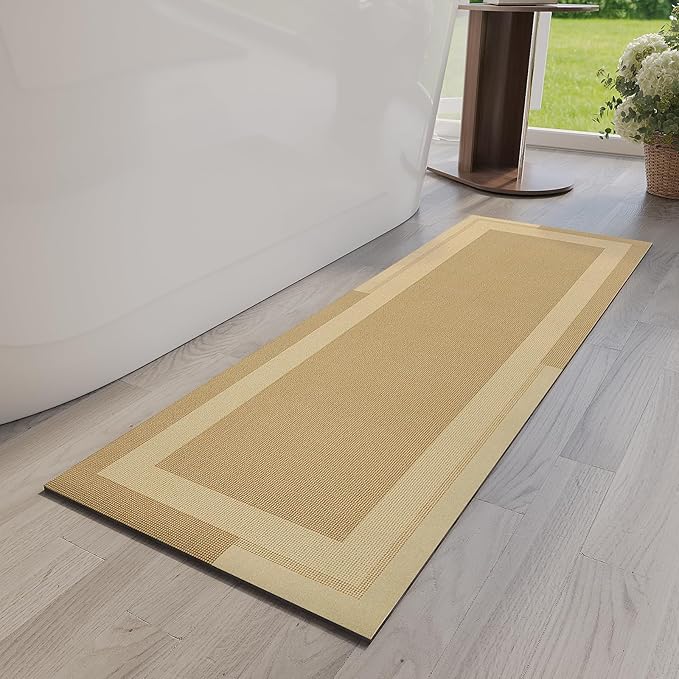 Extra Long Non Slip Bathroom Runner Bath Mat, Rubber Backing Ultra Thin Bath Rug Fit Under Door Quick Dry Super Absorbent Washable Shower Mat for Bathroom Floor Bathtub Sink, Brown 17"x47"