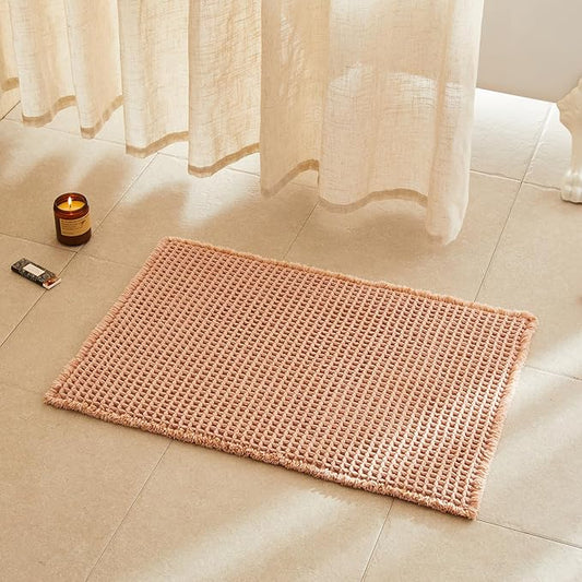 Waffle Bath Mat, Boho Bathroom Rugs Non Slip Washable Super Absorbent Quick Dry Bath Mat Farmhouse Bathroom Decor, 30"x20" Light Peach