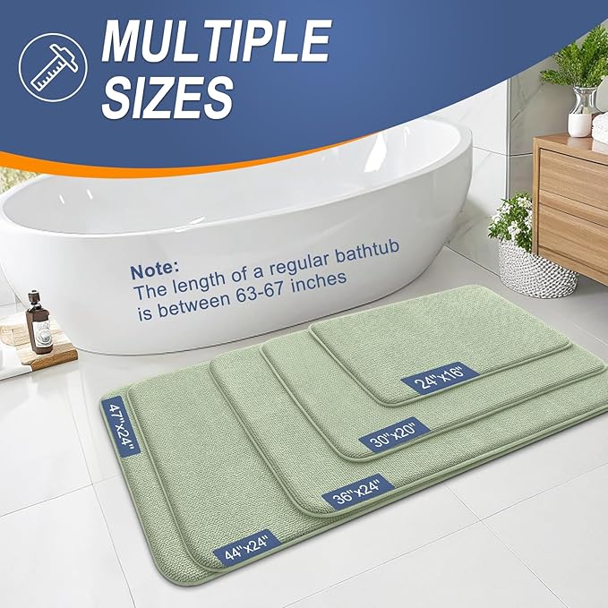 OLANLY Thick Memory Foam Bath Mat Rug 59x24, Extra Soft Absorbent Bathroom Rug, Quick Dry Bath Mats, Non-Slip, Machine Washable Carpet for Bathroom, Tub and Shower, Home Decor Accessories, Sage Green