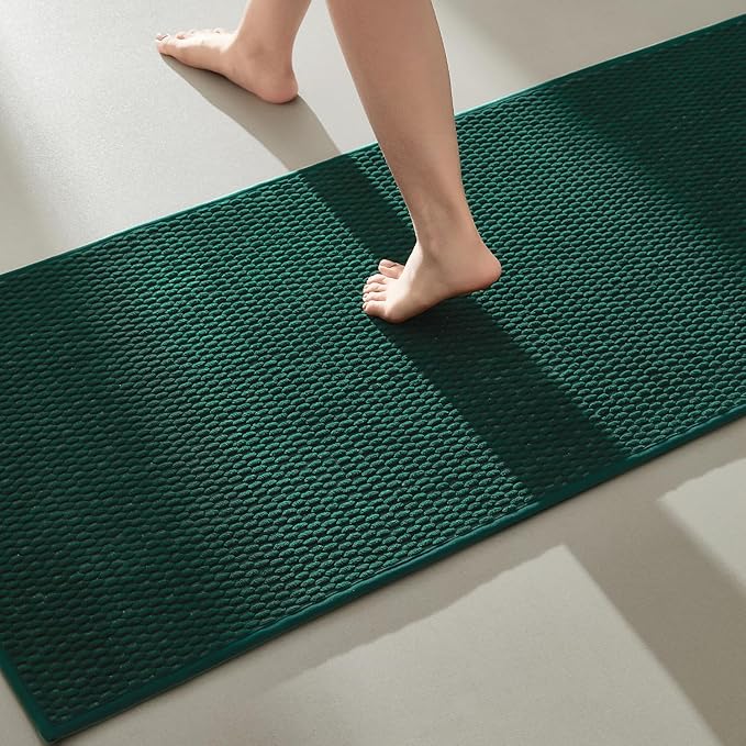 Bathroom Runner Rugs, Long Bath Mat Runner Washable Thin Quick Dry Low Pile Bathroom Runner Rugs Non Slip, Dark Green 24"x70"