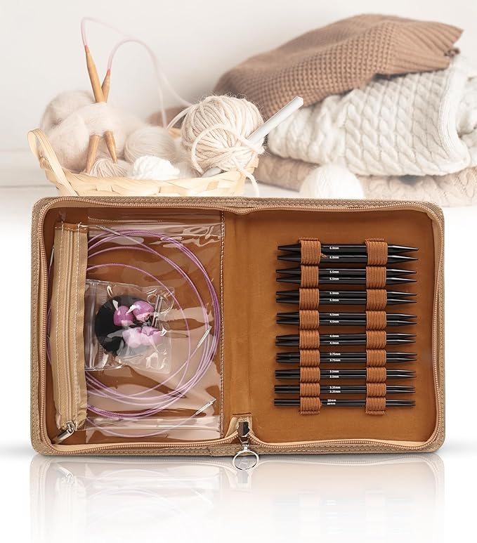 Interchangeable Circular Knitting Needle Set, 9 Pairs of Circular Knitting Needle Set, 3 to 6mm Metal Knitting Needles Set with Ergonomic Handles and Storage Bag, for Weaving Project