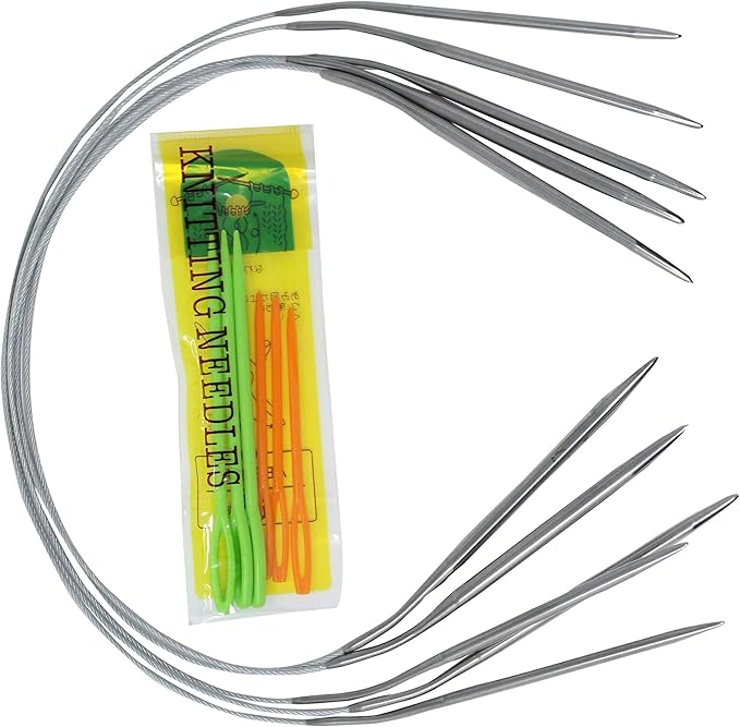 KnitPal 16-Inch Circular Knitting Needles Set of 5 | Stainless Steel with Smooth Cables | US Sizes 4–8 (3.25–5mm) | Durable, Lightweight, Comfortable to Use