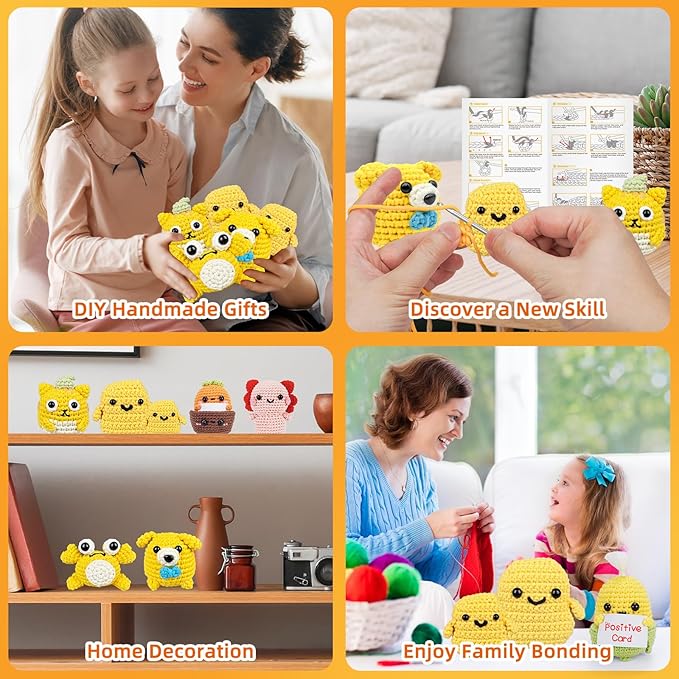 WaldyWop Crochet Kit for Beginners Kids: 2 PCS Easy Complete Knitting Kit with Step by Step Video & Written Tutorials, Soft Yarns (Extra 40%), Hook - Birthday Gift Set for Girls (Chicken Nuggets)