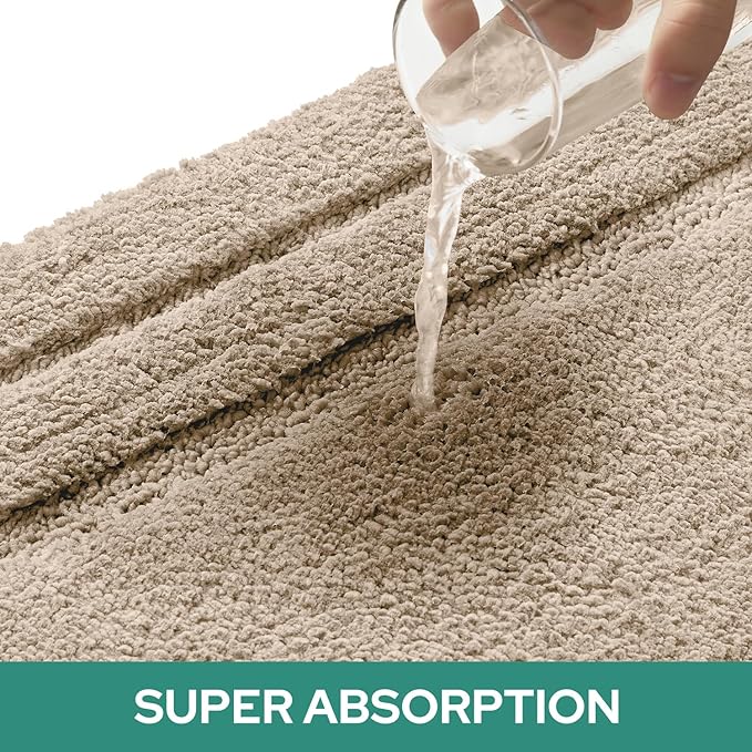 HOMEIDEAS Bathroom Rugs Sets 2 Piece, Super Soft and Absorbent Non Slip Microfiber U-Shaped Toilet Bath Mat Set (20"x32"+U20 x24, Beige)