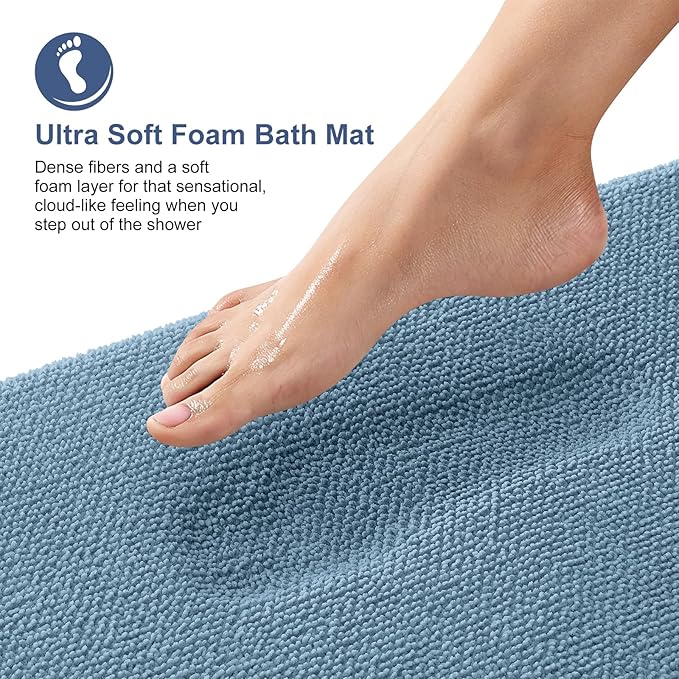 OLANLY Thick Memory Foam Bath Mat Rug 44x24, Extra Soft Absorbent Bathroom Rug, Quick Dry Bath Mats, Non-Slip, Machine Washable Carpet for Bathroom, Tub and Shower, Home Decor Accessories, Airy Blue