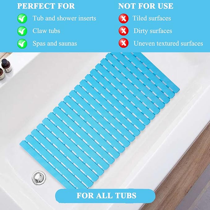 Bathtub Mat Non Slip - Sheepping Shower Mat Machine Washable Anti Slip Bath Mat for Tub, Quick Drain Tub Mat with Suction Cups for Bathroom