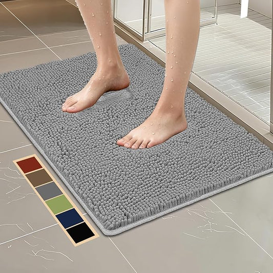 Bcoimo 36"×24" Absorbent Bath Mat, Non-Slip with Backing Chenille Bath Rug and Machine Washable Bathroom Mat Quick-Dry Design. Ideal for Bathroom and Tub Areas