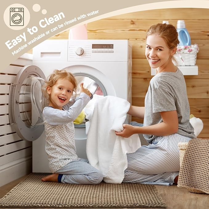 Waffle Bath Mat, Boho Bathroom Rugs Non Slip Washable Super Absorbent Quick Dry Bath Mat Farmhouse Bathroom Decor, 30"x20" Beige