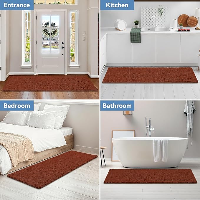 Bcoimo 70"×24" Absorbent Bath Mat, Non-Slip with Backing Chenille Bath Rug and Machine Washable Bathroom Mat Quick-Dry Design. Ideal for Bathroom and Tub Areas