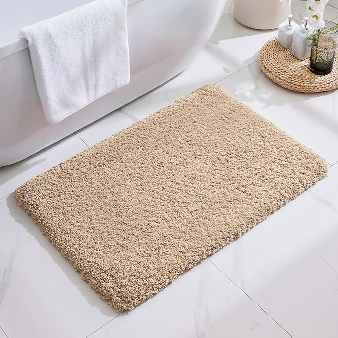 Beige Bathroom Rug 24x36 Non Slip Fluffy Bath Mat for Bathroom Floor Washable Plush Luxury Bath Rug for Tub Soft Shaggy Absorbent Shower Sink Mat