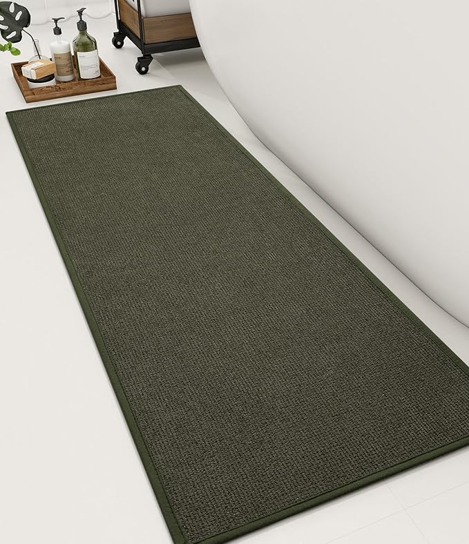 YIHOUSE Bathroom Rugs Mat 16x47, Non Slip Quick Dry Bath Mats for Bathroom Absorbent Ultra Thin Bath Rugs Machine Washable Fit Under Door for Sink, Cabinet, Laundry (Dark Green, 16"x47")