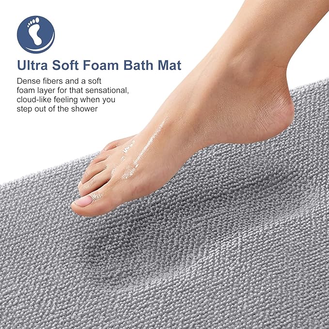 OLANLY Thick Memory Foam Bath Mat Rug 36x24, Extra Soft Absorbent Bathroom Rug, Quick Dry Bath Mats, Non-Slip, Machine Washable Carpet for Bathroom, Tub and Shower, Home Decor Accessories, Grey
