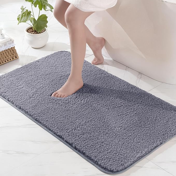 Exclusivo Mezcla Bathroom Rugs Mat 24x47, Extra Soft Non Slip Absorbent Water Microfiber Bath Rugs, Machine Washable Quick Dry Bath Mats for Bathroom Floor, Shower, Home Decor, Solid Grey