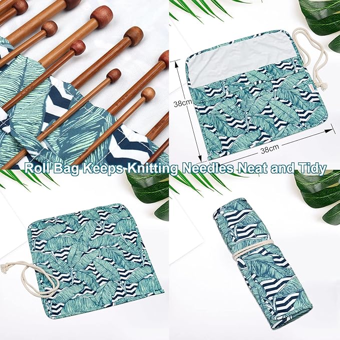 Aeelike 18 Pairs Bamboo Knitting Needles Set - 10 Inches Wooden Knitting Needles Single Point with Roll Bag - Portable Knittings Needle Set for Beginners (2mm - 10mm)