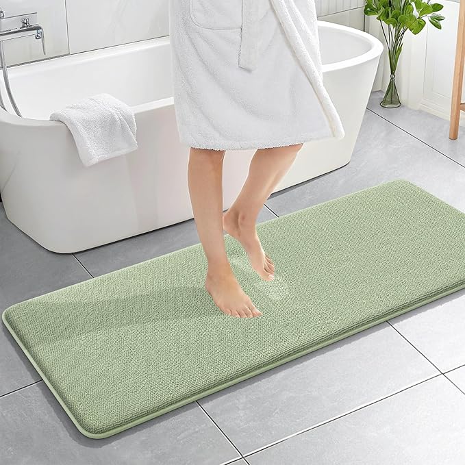 OLANLY Thick Memory Foam Bath Mat Rug 59x20, Extra Soft Absorbent Bathroom Rug, Quick Dry Bath Mats, Non-Slip, Machine Washable Carpet for Bathroom, Tub and Shower, Home Decor Accessories, Sage Green