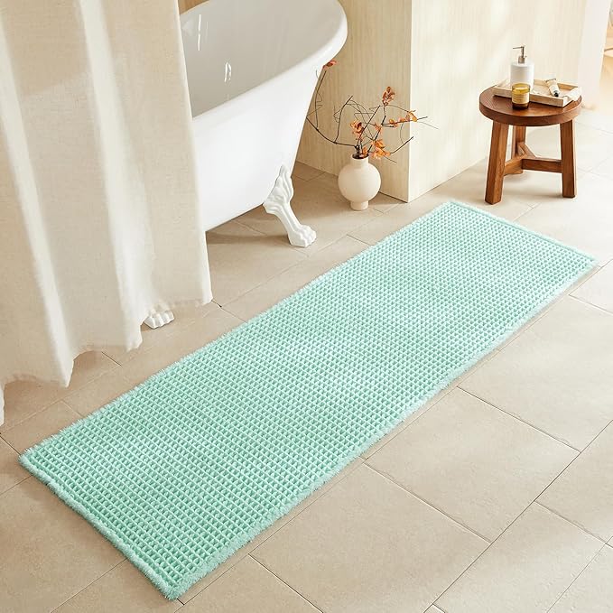 Waffle Runner Rug Bathroom, Long Boho Bathroom Rugs Non Slip Washable Super Absorbent Quick Dry Cute Bath Mat Farmhouse Bath Decor, 72"x24" Aqua Blue