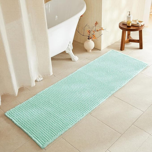 Waffle Runner Rug Bathroom, Long Boho Bathroom Rugs Non Slip Washable Super Absorbent Quick Dry Cute Bath Mat Farmhouse Bath Decor, 72"x24" Aqua Blue