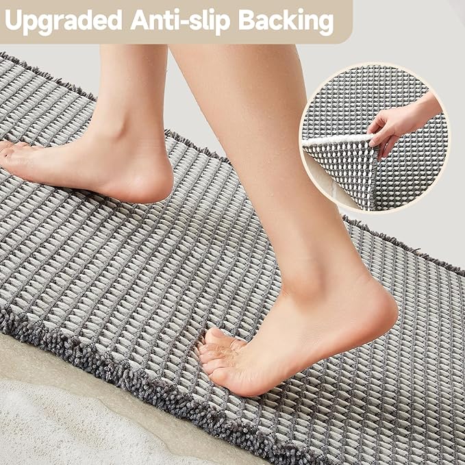 Waffle Bath Mat, Boho Bathroom Rugs Non Slip Washable Super Absorbent Quick Dry Bath Mat Farmhouse Bathroom Decor, 24"x16" Grey and White