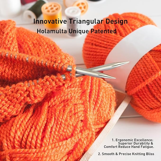 Holamulta Ergonomic Triangular Interchangeable Circular Knitting Needles Set - Ideal for Arthritis & Big Hands (Silver Grey)