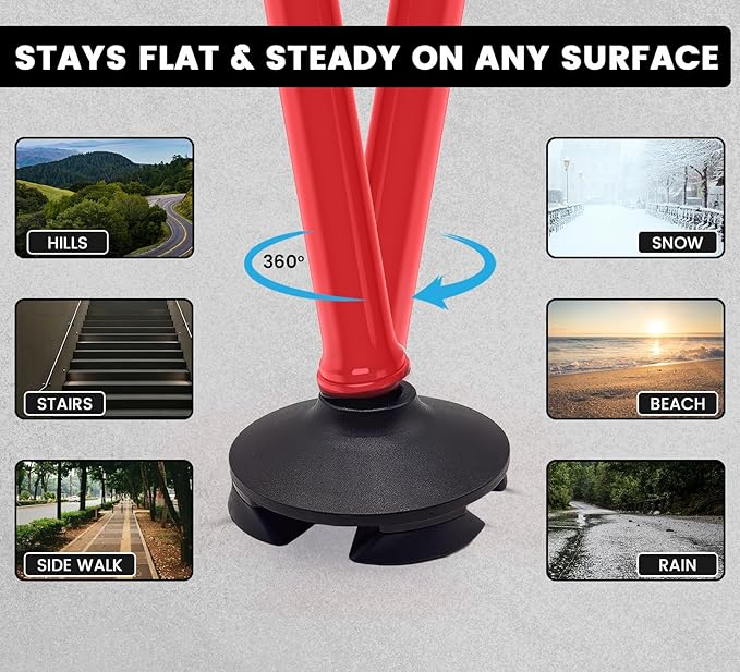 Walking Cane for Men & Women – Foldable, Adjustable, Self-Standing Cane with 360° Pivot Base, Comfortable Grip, Heavy Duty Canes for Women, Collapsible Walking Stick with Travel Bag for Seniors Adults