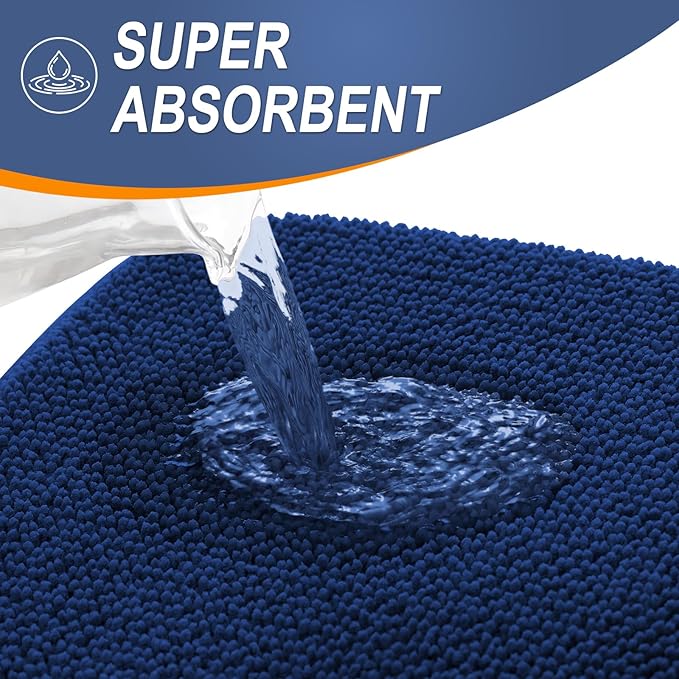 OLANLY Thick Memory Foam Bath Mat Rug 44x24, Extra Soft Absorbent Bathroom Rug, Quick Dry Bath Mats, Non-Slip, Machine Washable Carpet for Bathroom, Tub and Shower, Home Decor Accessories, Navy