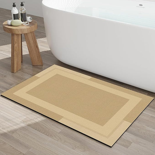 Non Slip Bath Mat, Rubber Backing Ultra Thin Bathroom Rugs Fit Under Door Quick Dry Super Absorbent Washable Bath Rug Shower Mat for Bathroom Floor Bathtub Shower Sink, Easy Care Brown 24"x 35"