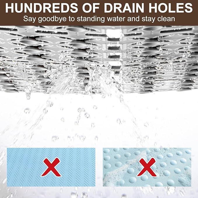 Shower Mat Non Slip，24"X24" Bathtub Mat Non Slip Square Shower Mats for Inside Shower with Drain Holes Suction Cups, Quick Drain, TPE Shower Floor Mat for Elderly & Kids (D-Grey)