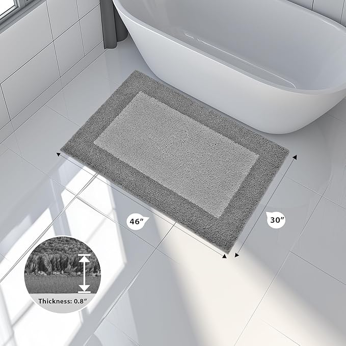 Bathroom Rugs 30" x 46", Non-Slip Extra Soft Absorbent Bath Rugs, Machine Washable Quick Dry Bath Mats for Bathroom Floor, Shower, Bathtub and Sink, Grey & Dark Grey