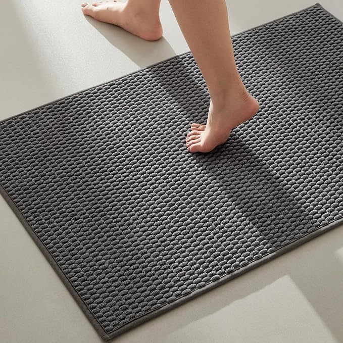 Bathroom Rugs Non Slip Washable, Super Absorbent Thin Bath Mat Quick Dry Low Pile Bathroom Rug, Dark Grey 24"x36"