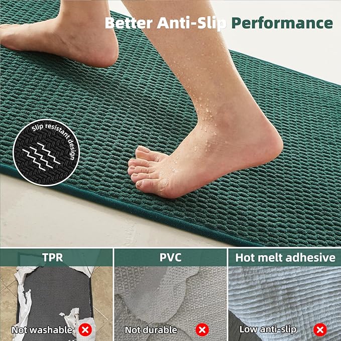 Small Bathroom Rugs Non Slip Washable Bath Rugs Super Absorbent Bathroom Rug Thin Quick Dry Low Pile Bath Mats, Dark Green 12"x12"