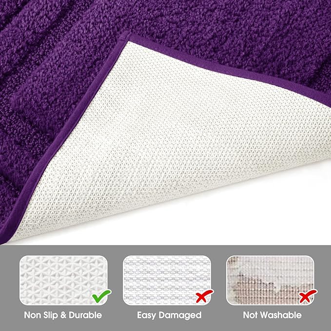 HOMEIDEAS Bathroom Rugs Sets 2 Piece, Super Soft and Absorbent Non Slip Microfiber Machine Washable Bath Mat Set (20" x 32" + 16" x 24", Purple)