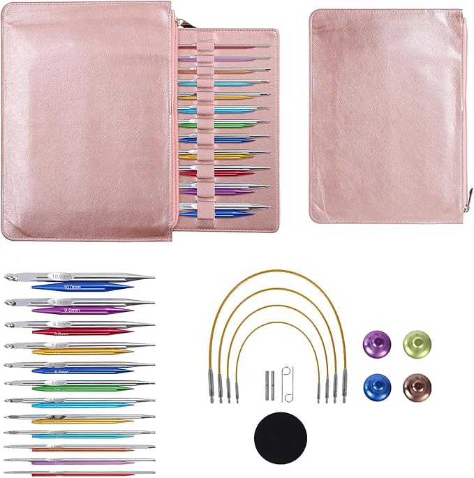 12Pairs Interchangeable Tunisian Crochet Hook Set 3.0mm-10mm Aluminum Circular Knitting Needle for Sweater Blanket Bag