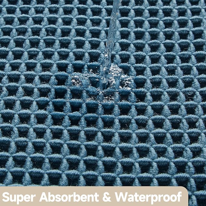 Waffle Runner Rug Bathroom, Long Boho Bathroom Rugs Non Slip Washable Super Absorbent Quick Dry Farmhouse Bath Decor, 72"x24" Denim Blue