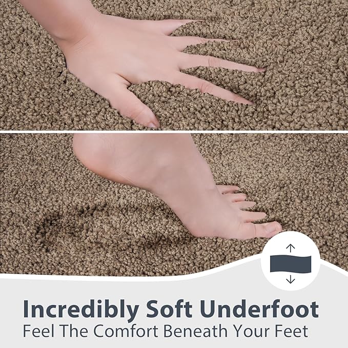 Bathroom Rugs U-Shaped 20" x 24", Non-Slip Extra Soft Absorbent Bath Rugs, Machine Washable Quick Dry Bath Mats for Toilet Base, Grayish Brown & Coffee