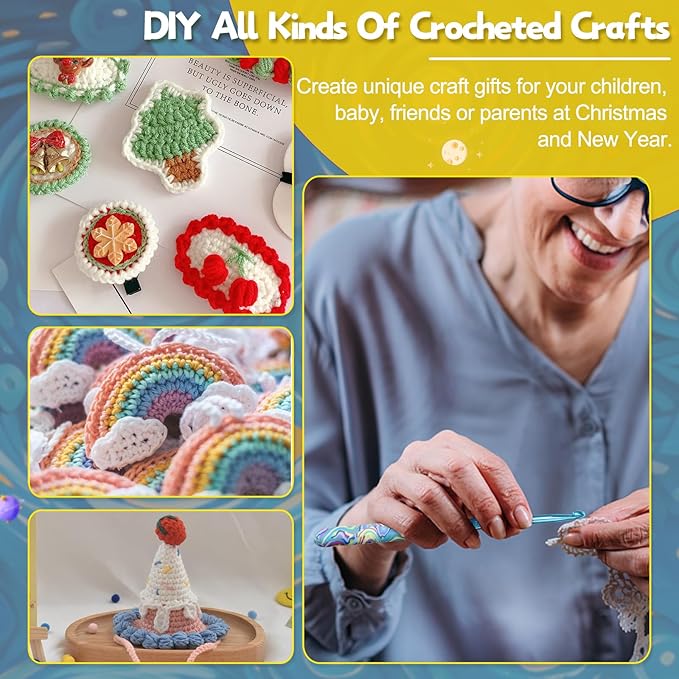 Coopay Warm Crochet Hooks Comfort Grip, Pretty Starry Night Art Handle Crochet Set for Beginners, Longer Aluminum Shaft Crochet Hook Set 2.0mm-6.0mm, Smooth Crochet Needles Set for Crochet Yarn