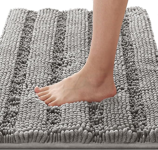 H.VERSAILTEX Bath Rugs for Bathroom Non Slip Bath Mats Extra Thick Chenille Striped Rug 20" x 32" Absorbent Non Skid Fluffy Soft Shaggy Washable Dry Fast Plush Mat for Indoor, Bath Room, Tub - Dove