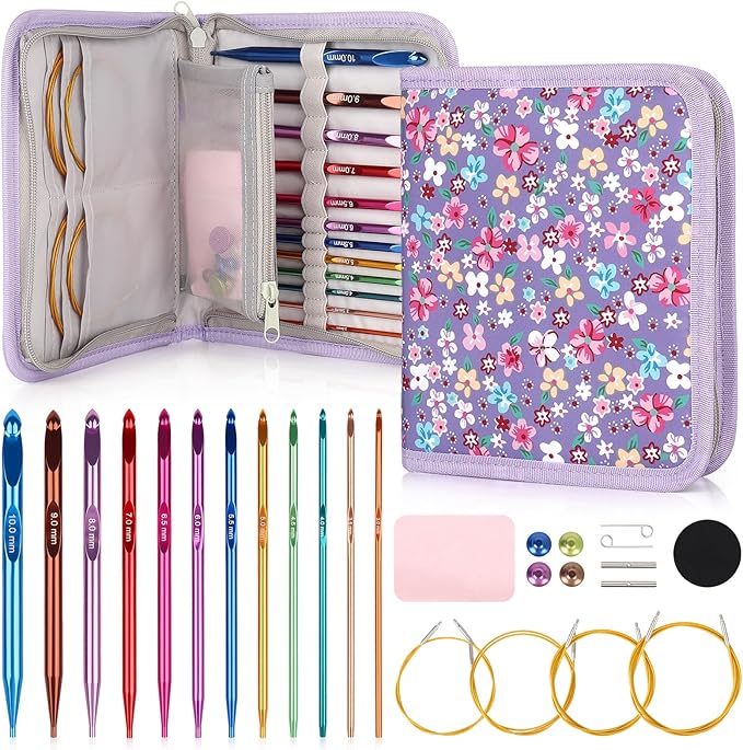 Coopay Tunisian Crochet Hooks Set, 12-Size (3.0mm-10.0mm) Interchangeable Crochet Hooks with 4 Cables (40/60/80/100cm), Smooth & Ergonomic, Perfect for Crocheting Blankets, Dolls, Shawls - Ideal Gifts