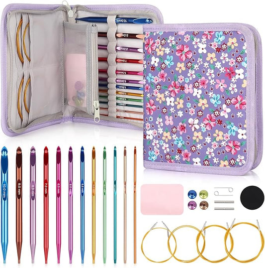 Coopay Tunisian Crochet Hooks Set, 12-Size (3.0mm-10.0mm) Interchangeable Crochet Hooks with 4 Cables (40/60/80/100cm), Smooth & Ergonomic, Perfect for Crocheting Blankets, Dolls, Shawls - Ideal Gifts