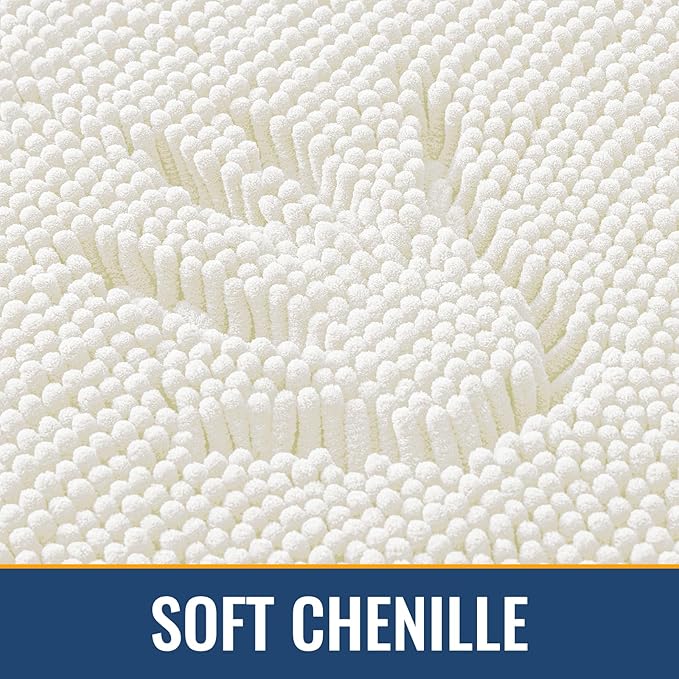 Arotive Bathroom Rugs 24x16, Extra Soft Absorbent Shaggy Chenille Bath Rugs, Machine Washable Rubber Backing Non-Slip Bath Mats for Bathroom Floor Tub and Shower, Home Decor Accessories, Ivory