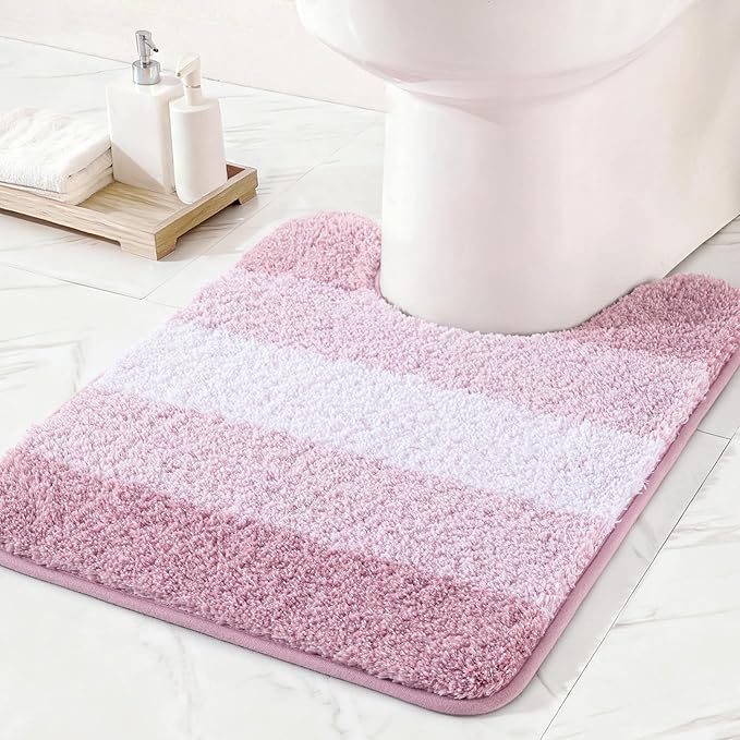 Exclusivo Mezcla Toilet Rugs U-Shaped 20x24, Extra Soft Non Slip Absorbent Water Microfiber Bath Rugs, Machine Washable Quick Dry Bath Mats for Toilet, Gradient Pink