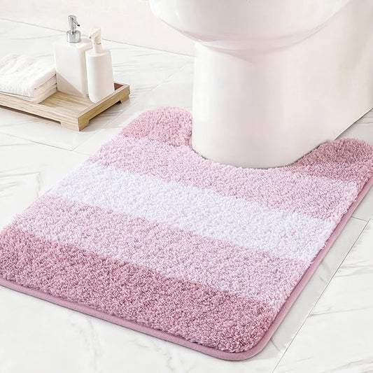 Exclusivo Mezcla Toilet Rugs U-Shaped 20x24, Extra Soft Non Slip Absorbent Water Microfiber Bath Rugs, Machine Washable Quick Dry Bath Mats for Toilet, Gradient Pink