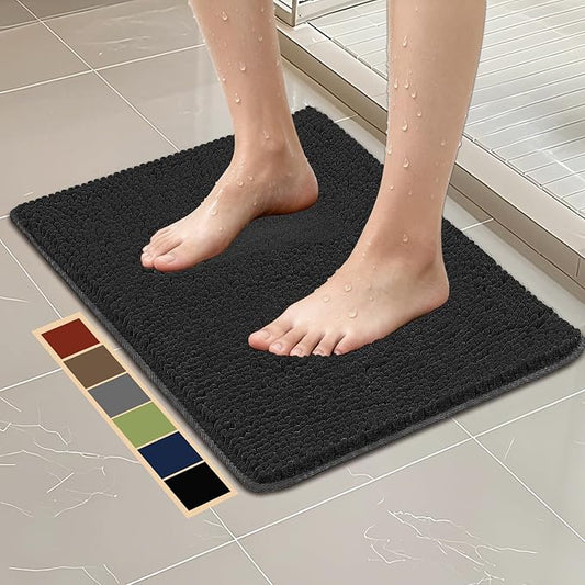 Bcoimo 24"×17" Absorbent Bath Mat, Non-Slip with Backing Chenille Bath Rug and Machine Washable Bathroom Mat Quick-Dry Design. Ideal for Bathroom and Tub Areas