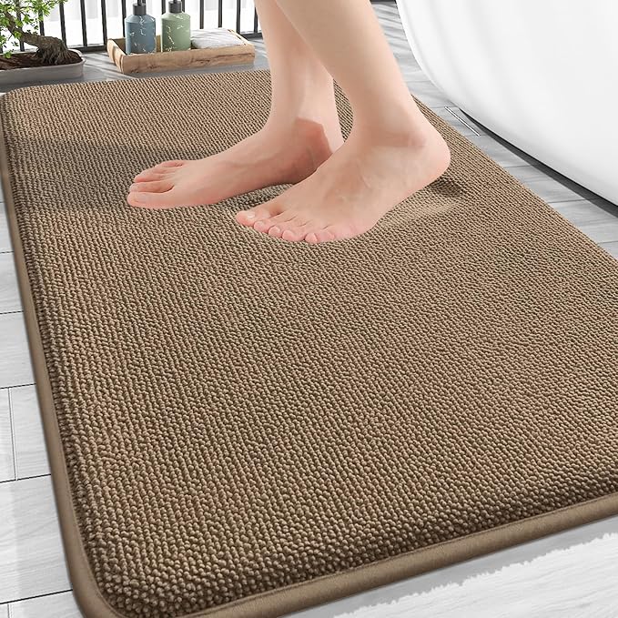 OLANLY Thick Memory Foam Bath Mat Rug 30x20, Extra Soft Absorbent Bathroom Rug, Quick Dry Bath Mats, Non-Slip, Machine Washable Carpet for Bathroom, Tub and Shower, Home Decor Accessories, Tan