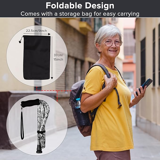 Elegant Walking Cane for Women, Foldable & Adjustable Cane for Seniors with Self-Standing Tip | Lightweight Mobility Aid for Stability & Balance Support