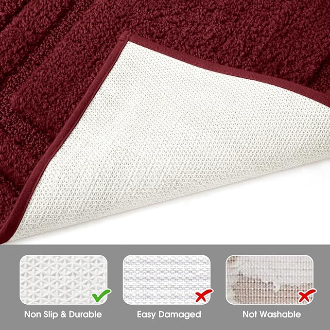 HOMEIDEAS Bathroom Rugs Sets 2 Piece, Super Soft and Absorbent Non Slip Microfiber Machine Washable Bath Mat Set (20" x 32" + 16" x 24", Burgundy Red)