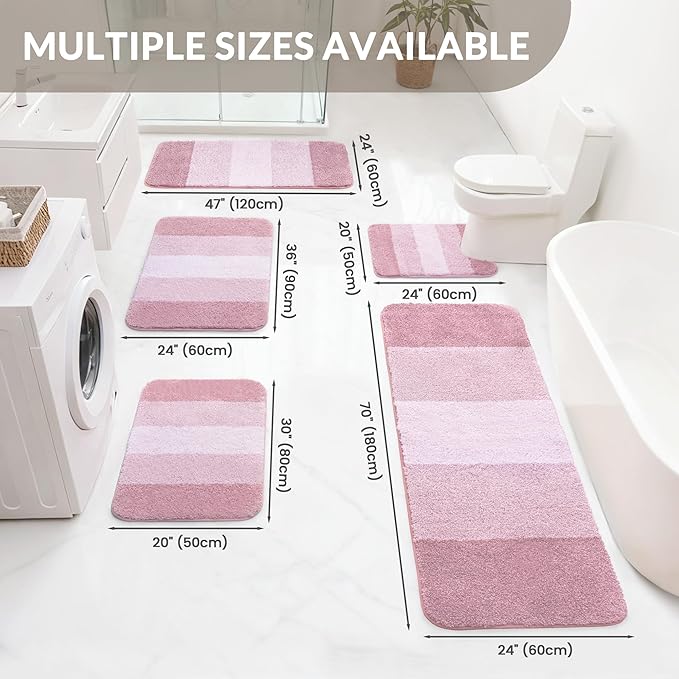 Exclusivo Mezcla Bathroom Rugs Mat 17x24, Extra Soft Non Slip Absorbent Water Microfiber Bath Rugs, Machine Washable Quick Dry Bath Mats for Bathroom Floor, Shower, Home Decor, Gradient Pink