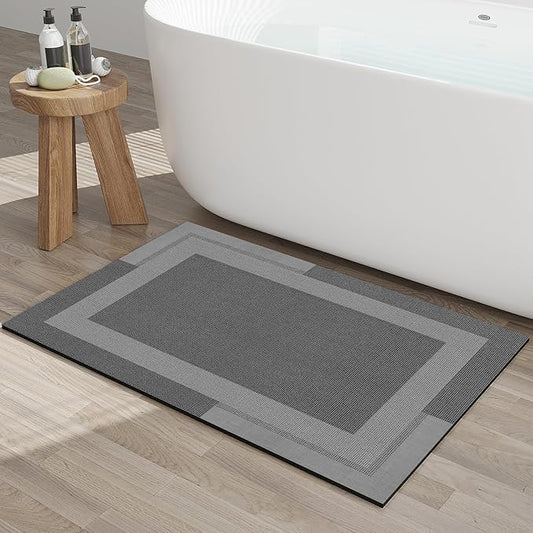 Non Slip Bath Mat, Rubber Backing Ultra Thin Bathroom Rugs Fit Under Door Quick Dry Super Absorbent Washable Bath Rug Shower Mat for Bathroom Floor Bathtub Sink, Easy Care Dark Grey 24"x 35"