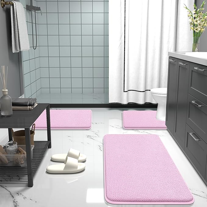 OLANLY Thick Memory Foam Bath Mat Rug 30x20, Extra Soft Absorbent Bathroom Rug, Quick Dry Bath Mats, Non-Slip, Machine Washable Carpet for Bathroom, Tub and Shower, Home Decor Accessories, Pink